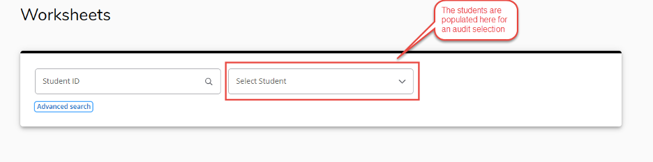 screen shot of the select student dropdown