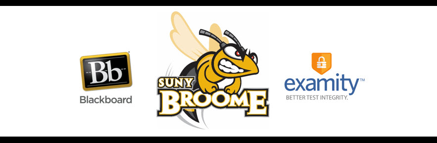 Logos for Blackboard, SUNY Broome, and Examity