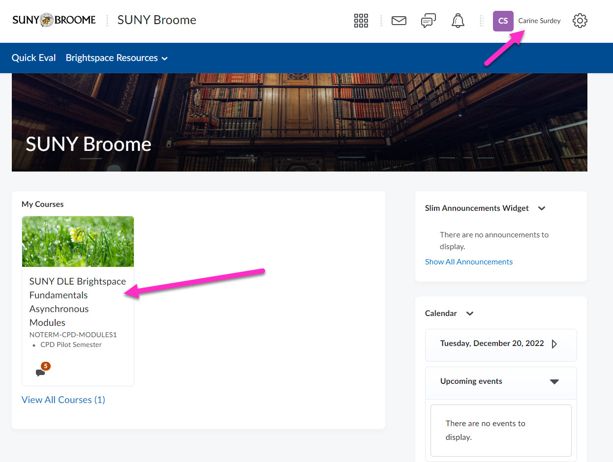 Arrow pointing to training on Broome landing page