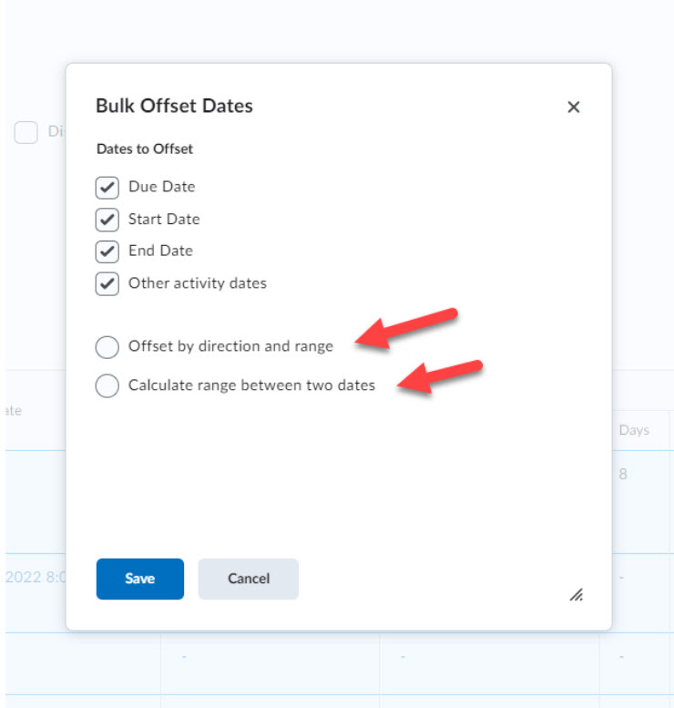 arrows pointing to bulk offset options