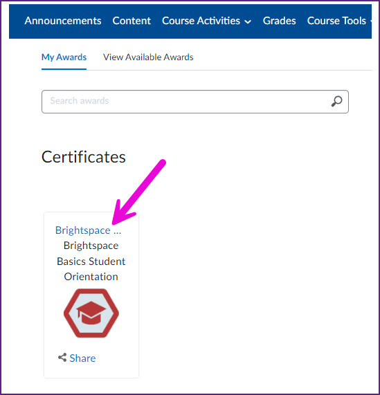 arrow pointing to certificate