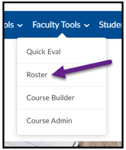Arrow pointing to the Roster link on the Faculty Tools menu