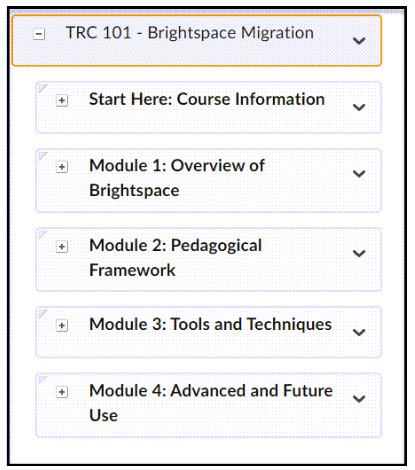 Listing of Modules in the Course Builder